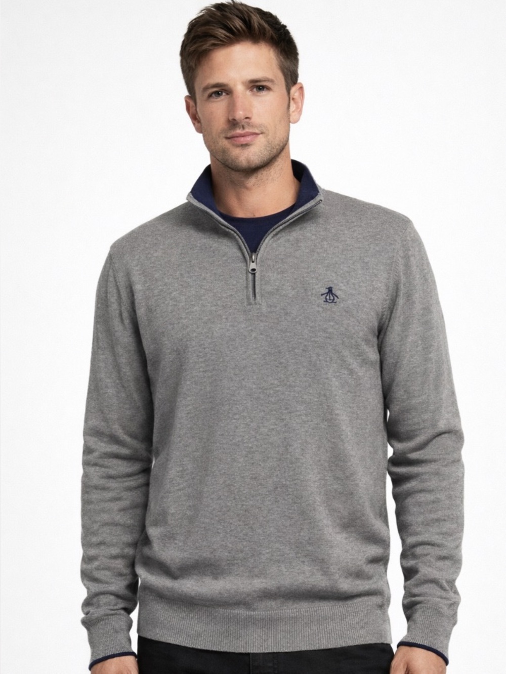 🌸2/20 Original Penguin Gray Quarter Zip Pullover Sweater Preppy Golf Men’s Mediu